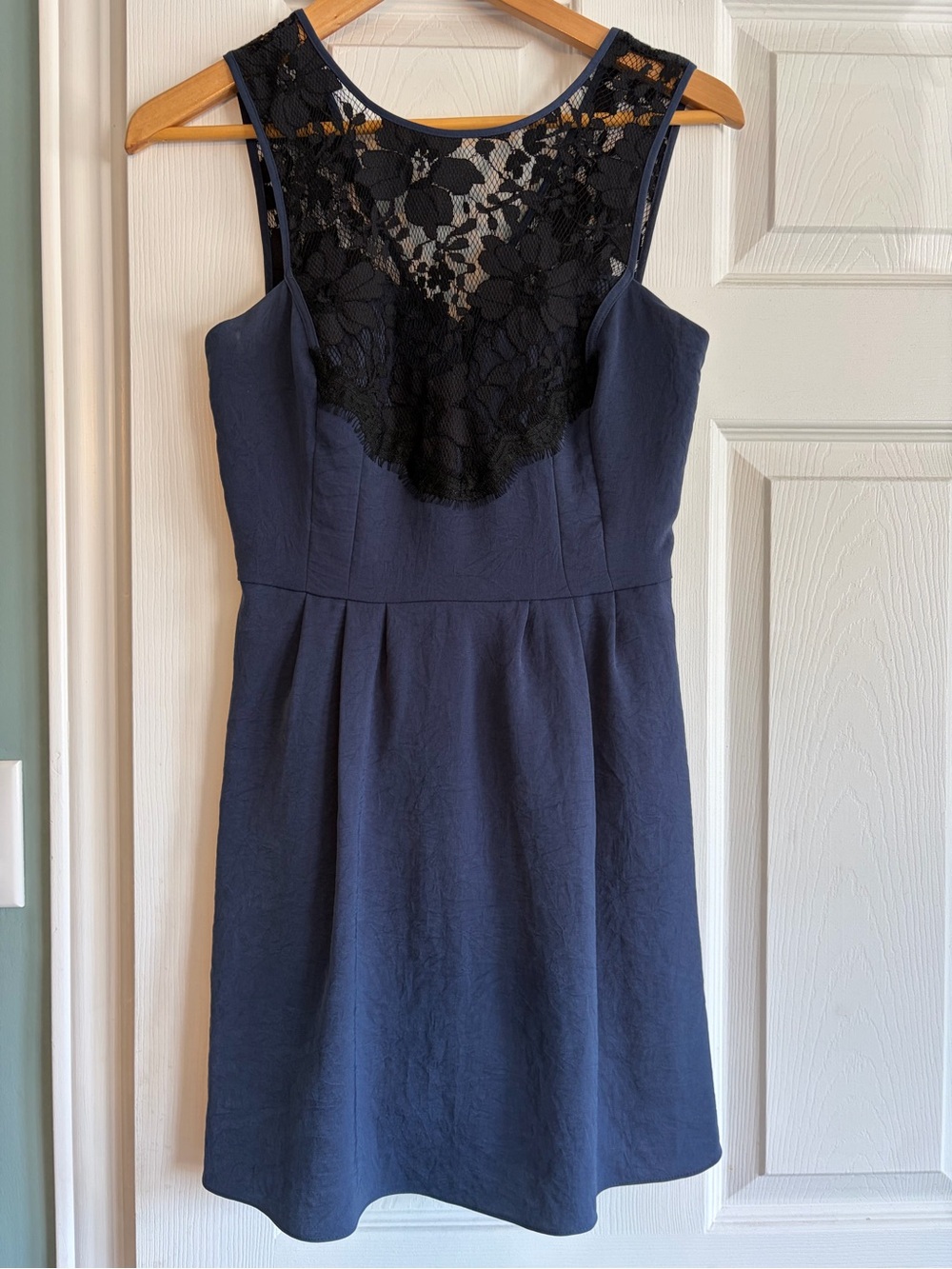 BCBGeneration Navy Dress with Black Lace Yoke